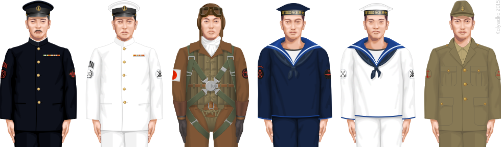 一等兵曹 - Petty Officer 1st Class, 二等兵曹 - Petty Officer 2nd Class, 三等兵曹 - Petty Officer 3rd Class, 一等水兵 - Seaman 1st Class, 二等水兵 - Seaman 2nd Class, 三等水兵 - Seaman 3rd Class